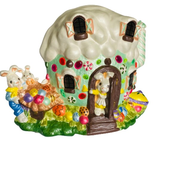 Vintage Ceramic Easter House Lamp Handpainted Bunnies Spring Decor 12x8.5" - Picture 1 of 9